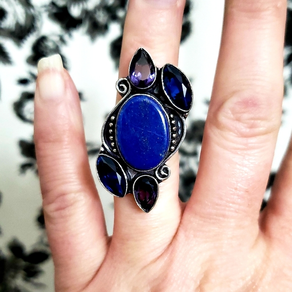 New Lapis Lazuli, Iolite and Amethyst 925 Silver Ring. - Picture 6 of 8
